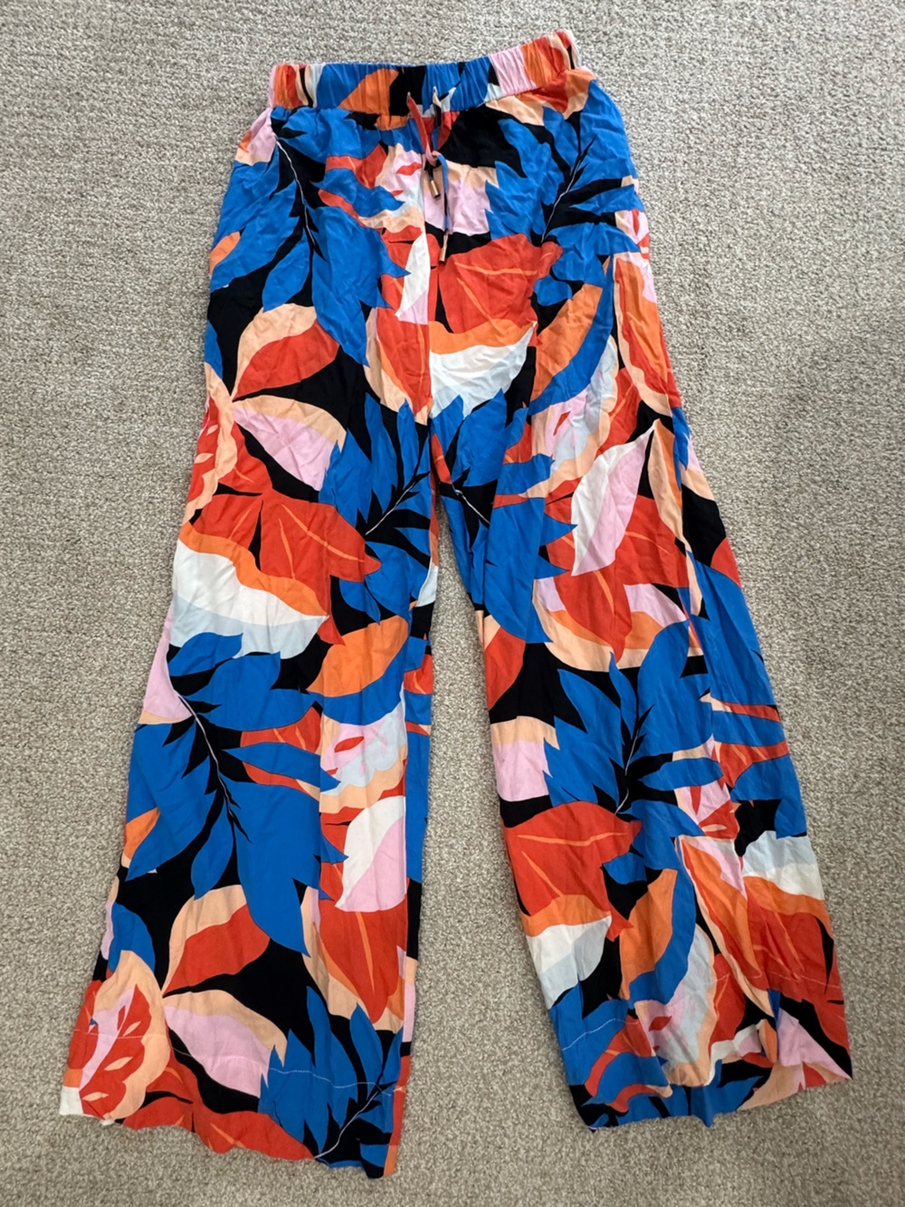 MinkPink Tropical Leaf Print Wide Leg Pants Size M
